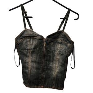 MUDD Fitted Denim with Rouchin In The Back Halter Top Size L